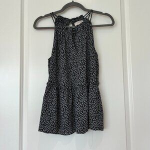 Loft Outlet Floral Sleeveless Top Ruffle Detail Cut Out Keyhole Back S